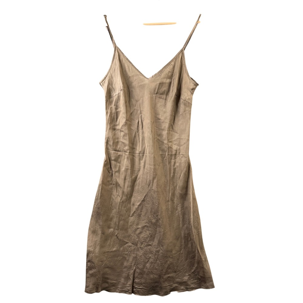 Organic by John Patrick Taupe Cupro V-Neck Slip Dress Large Relaxed Midi
